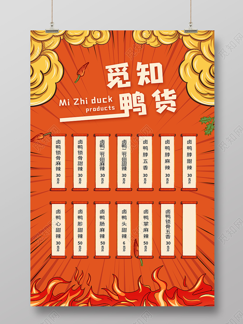 橙色简约大气觅知鸭货美味卤鸭宣传海报