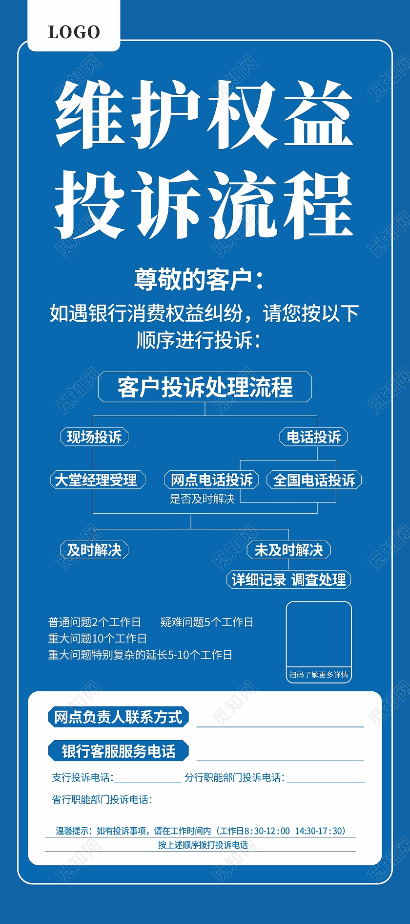 蓝色简约大气维护权益投诉流程银行业务办理流程
