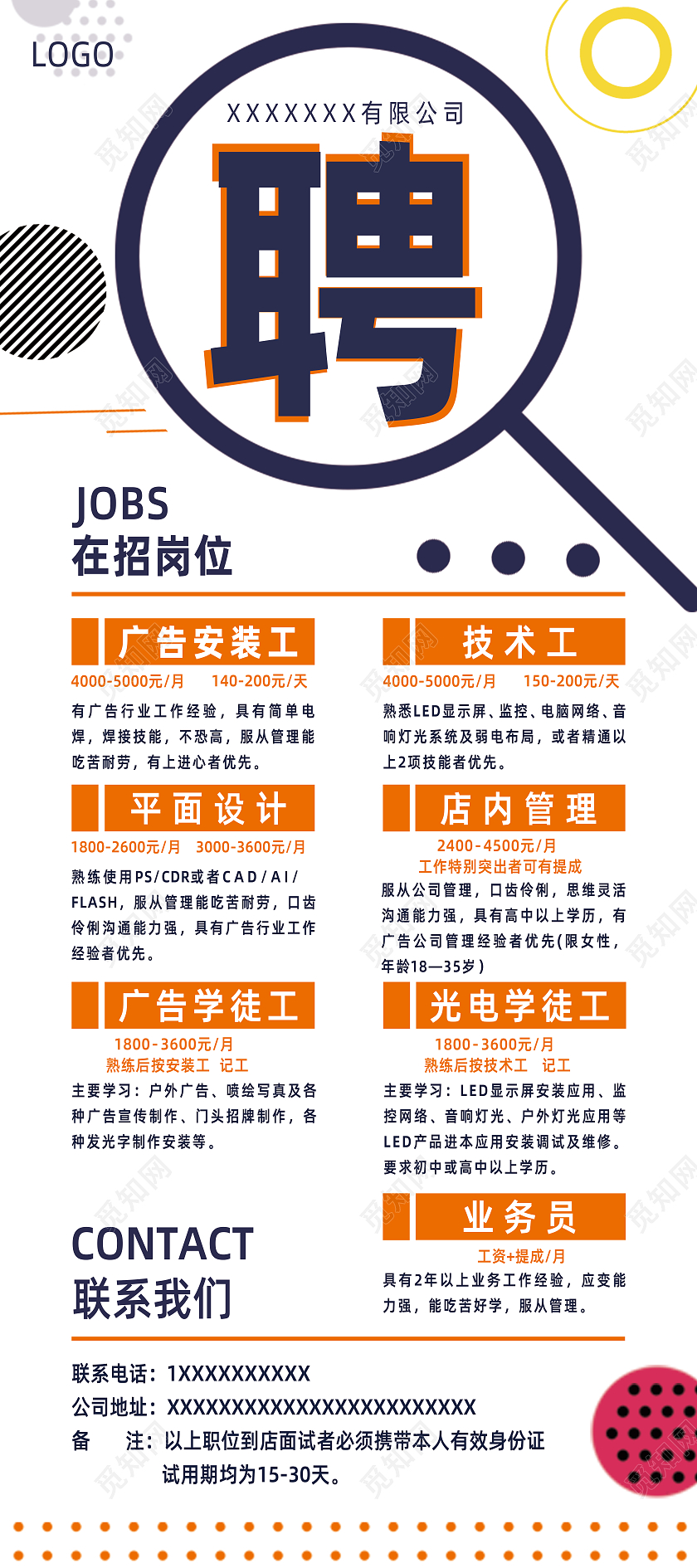 黄色放大镜简约高端创意公司招聘展架