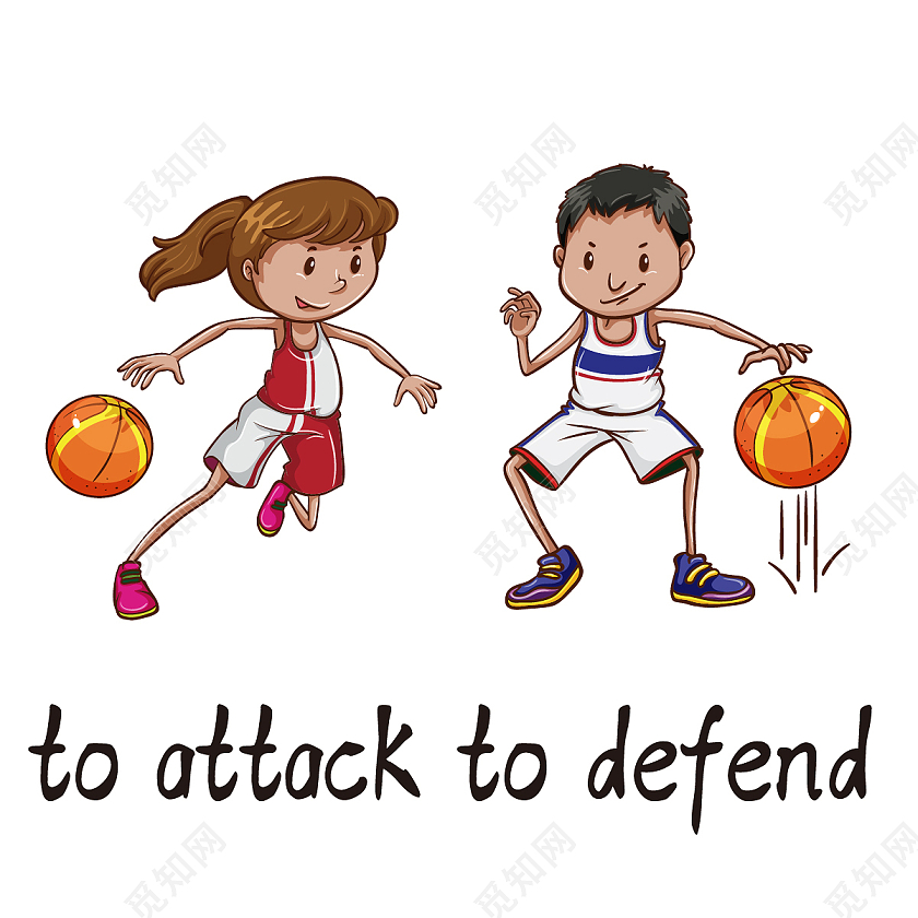 白色背景卡通风格toattacktodefend篮球标识设计