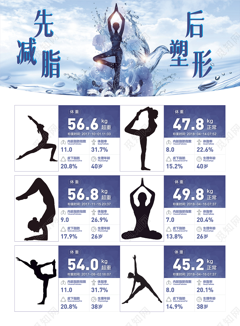 蓝色现代简约瑜伽宣传单瑜伽宣传减肥舞蹈宣传栏