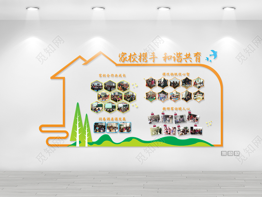 房屋造型风格家庭学校携手共育文化墙家委会文化墙照片墙