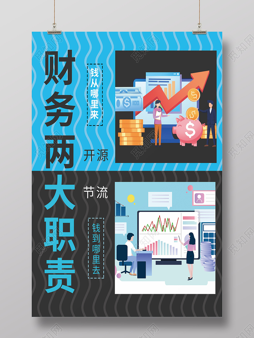 财务黑蓝财务职责开源节流条纹简约