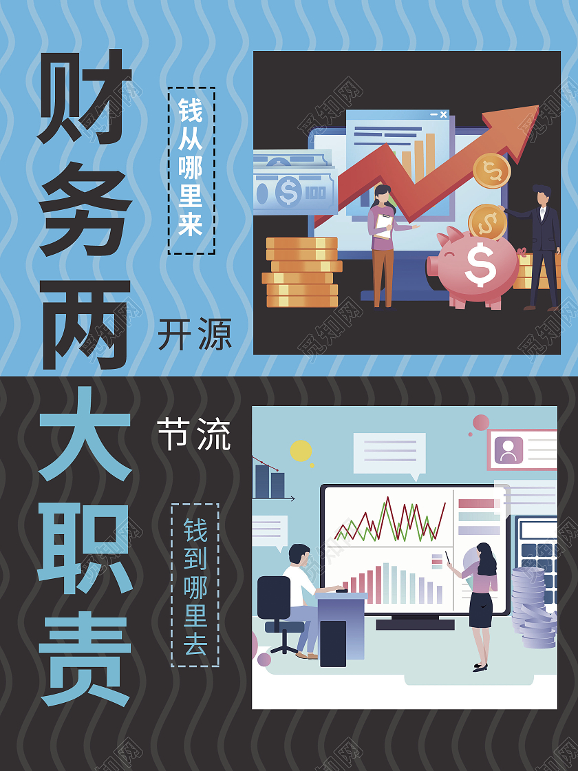 财务黑蓝财务职责开源节流条纹简约