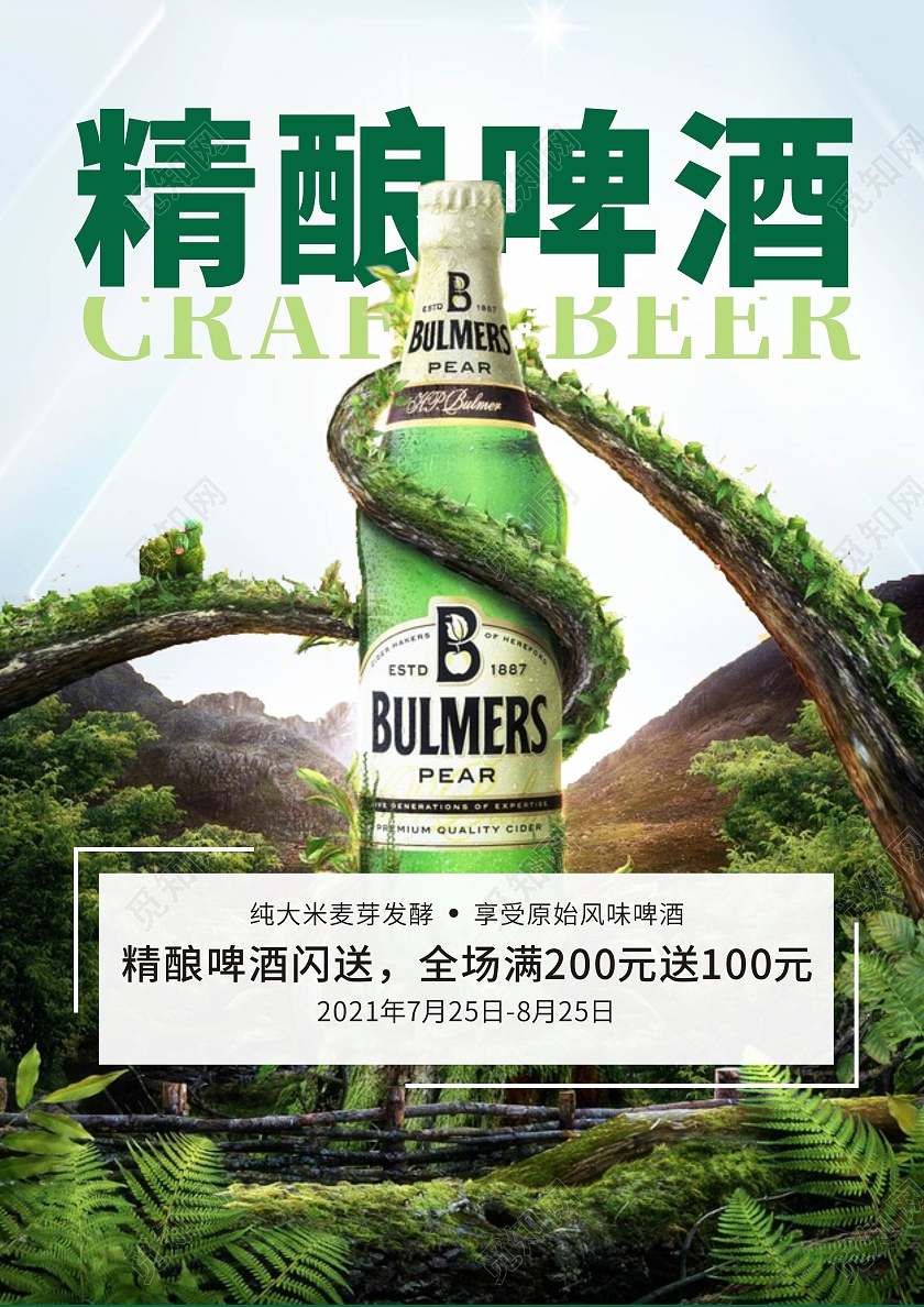绿色创意小清新精酿啤酒宣传海报啤酒狂欢啤酒促销鲜啤闪送海报啤酒宣传单