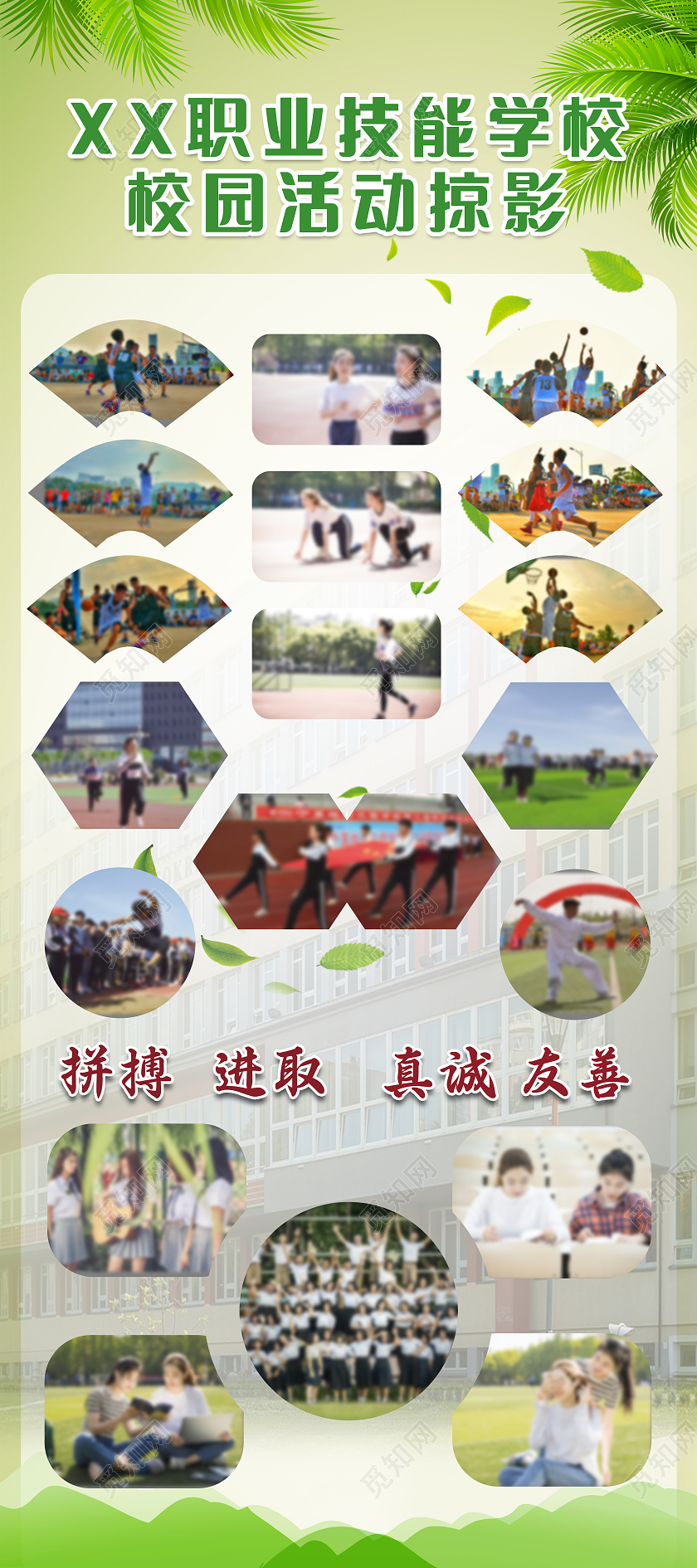 绿色清新简约校园活动掠影展架易拉宝