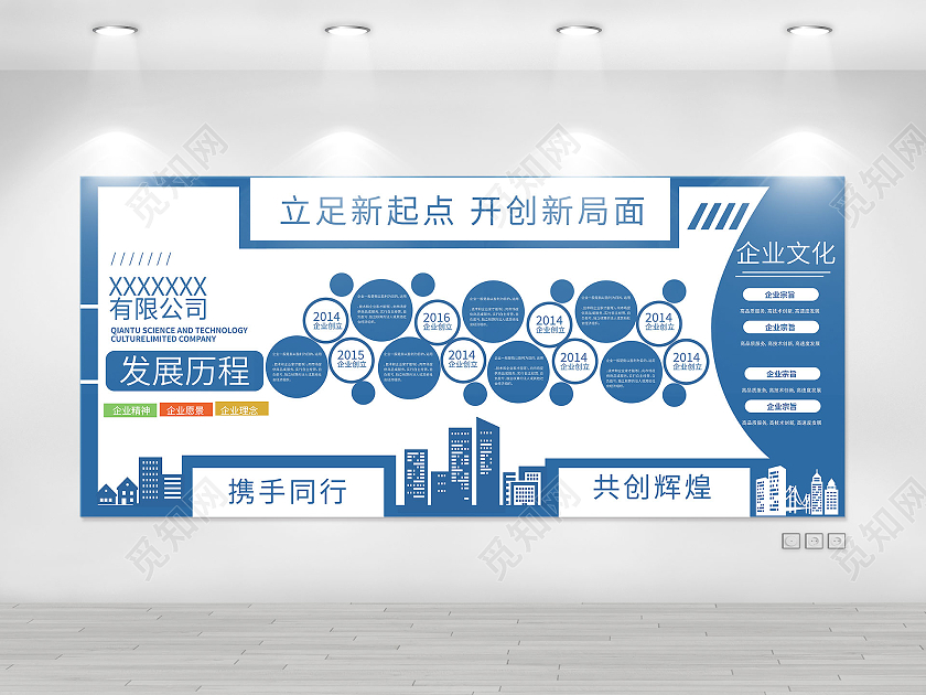 蓝色企业历程企业大事记发展时间企业文化墙