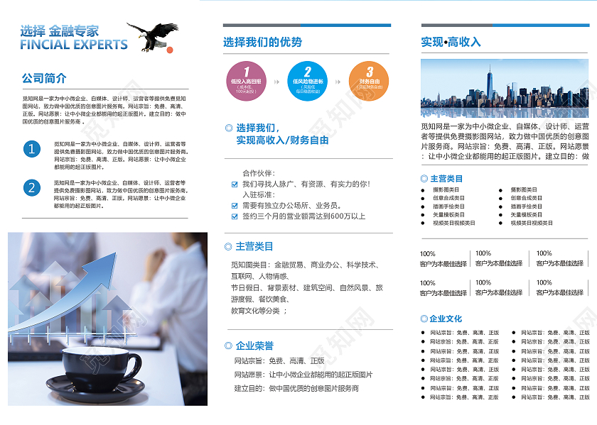 蓝色商务科技几何企业文化宣传页公司历史进展规三折页