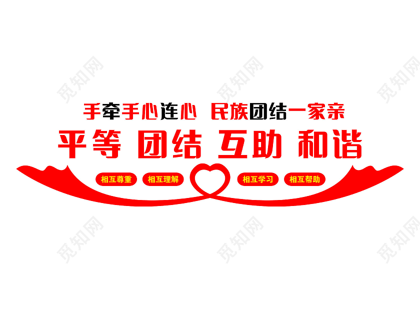 红色简约手牵手心连心民族团结一家亲民族团结文化墙