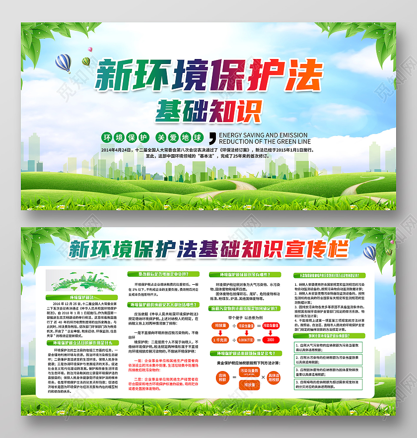 蓝色风格环境保护法基础知识宣传展板环境保护法宣传栏