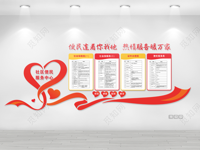 红色爱心风格社区便民服务中心制度文化墙便民服务文化墙