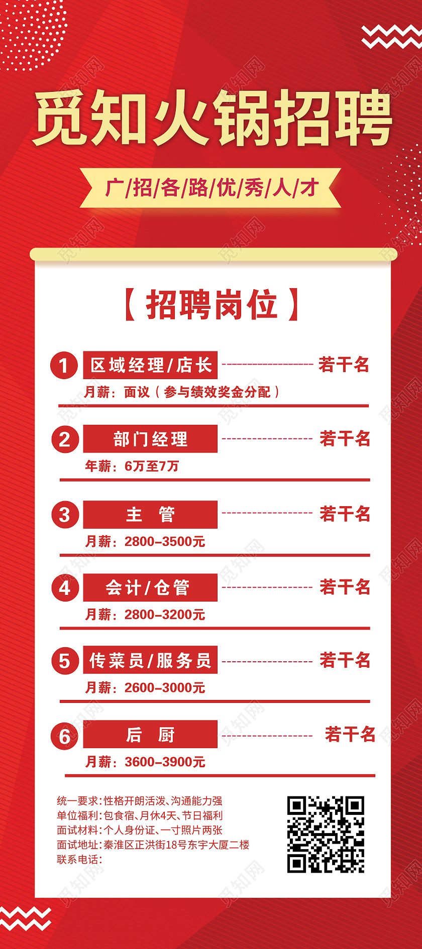 红色喜庆简约古风手绘火锅招聘招人展架易拉宝宣传