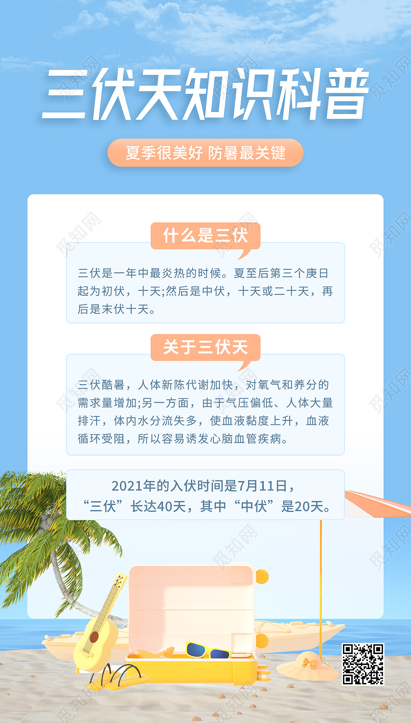 清新电商风三伏天科普ui手机UI海报