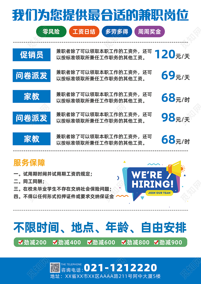 蓝色白色简约商务兼职招聘招聘兼职宣传单