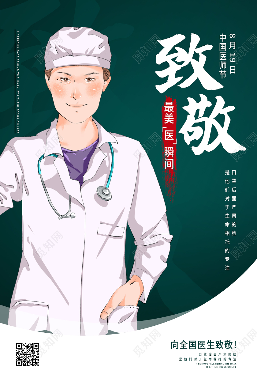 绿色简约致敬最美医瞬间中国医师节海报
