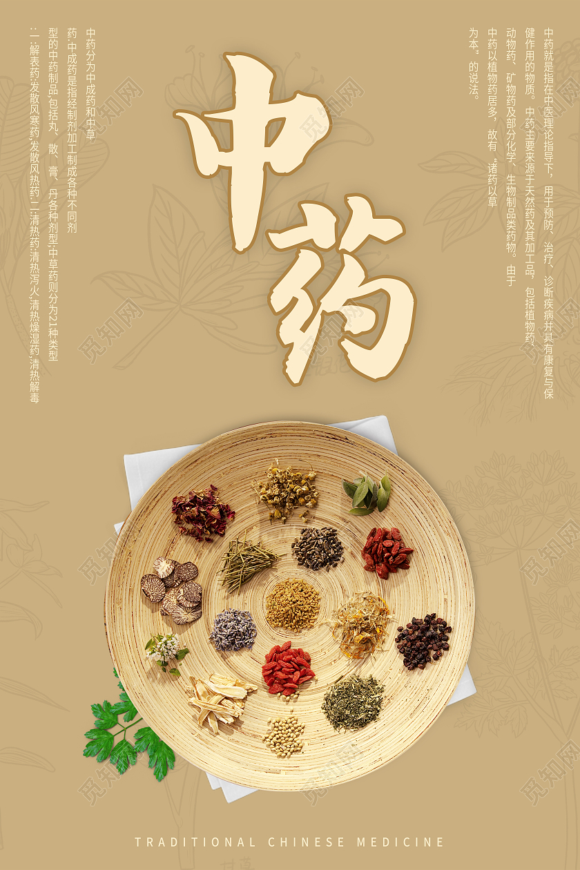 黄色简约中药传统医药海报模板海报