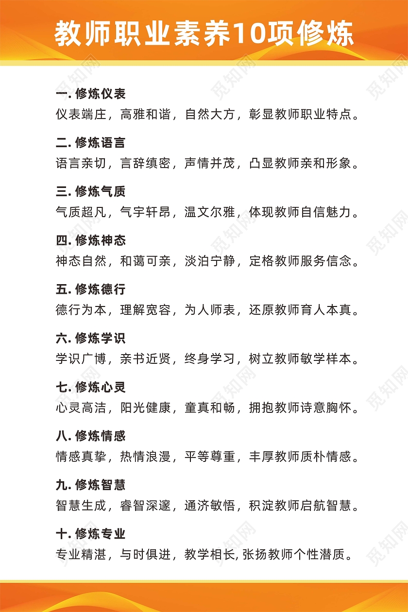 橙色背景渐变线条企业教师职业素养制度