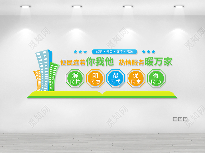 绿色卡通便民连着你我他热情服务暖万家文化墙便民服务文化墙