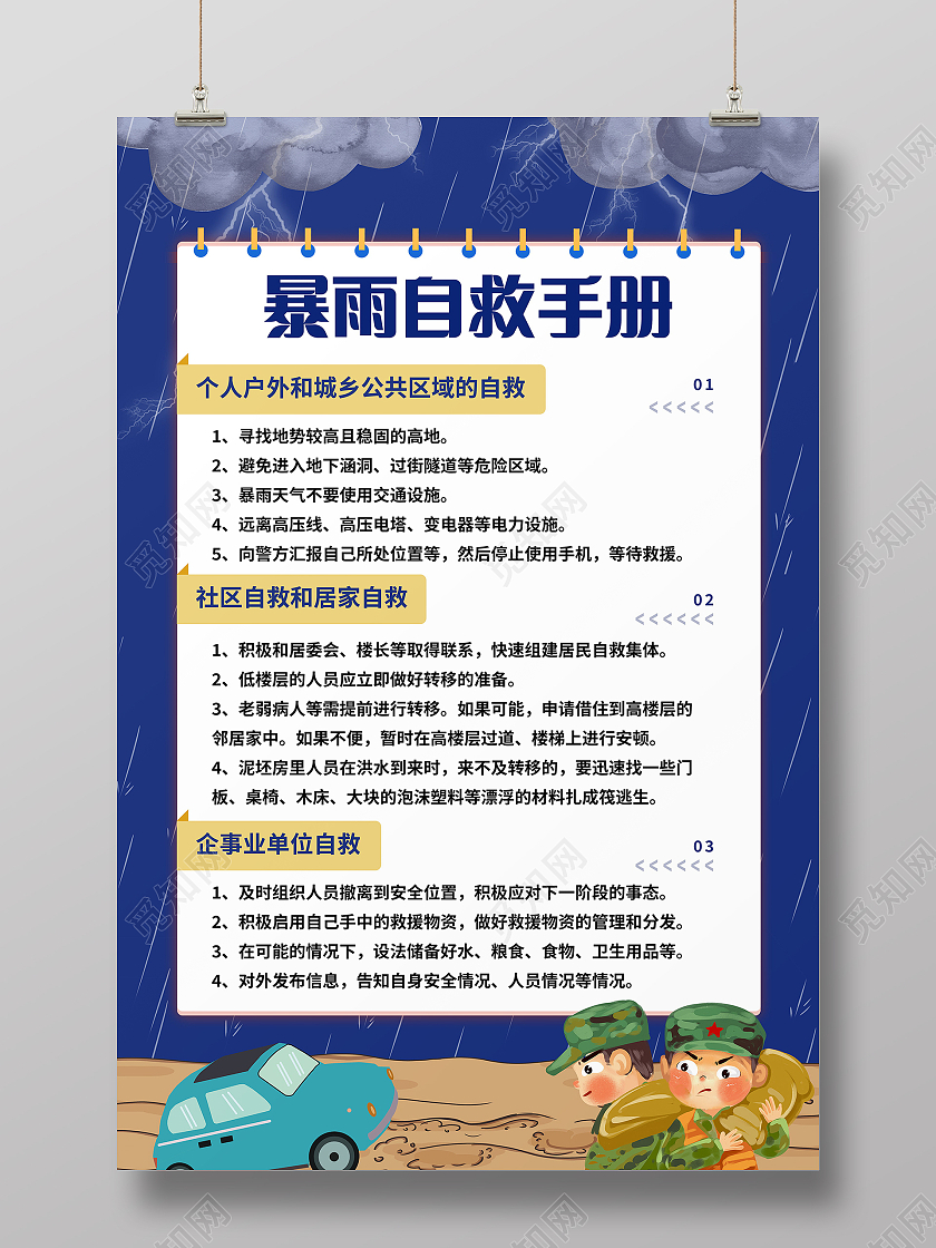 抗洪救灾同舟同行洪水暴发时如何防备与自救海报洪水如何自救海报