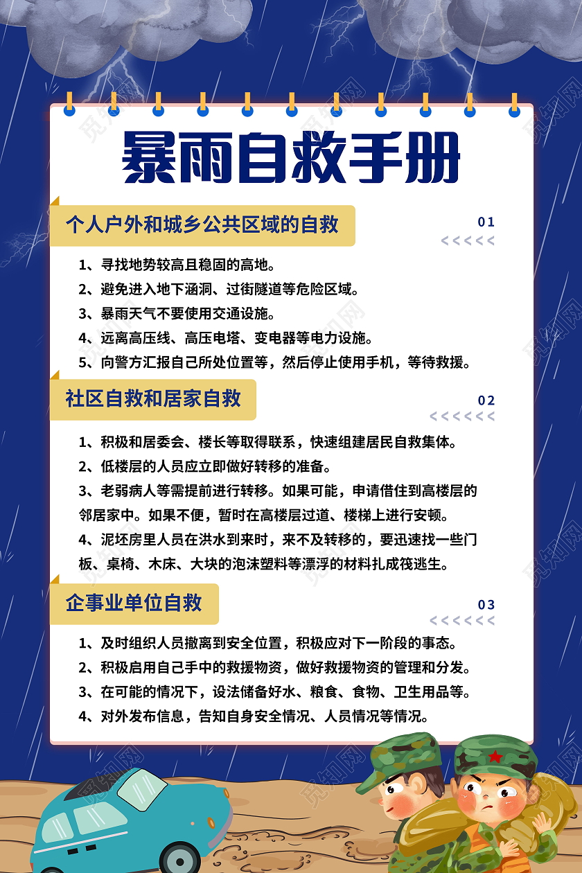 抗洪救灾同舟同行洪水暴发时如何防备与自救海报洪水如何自救海报