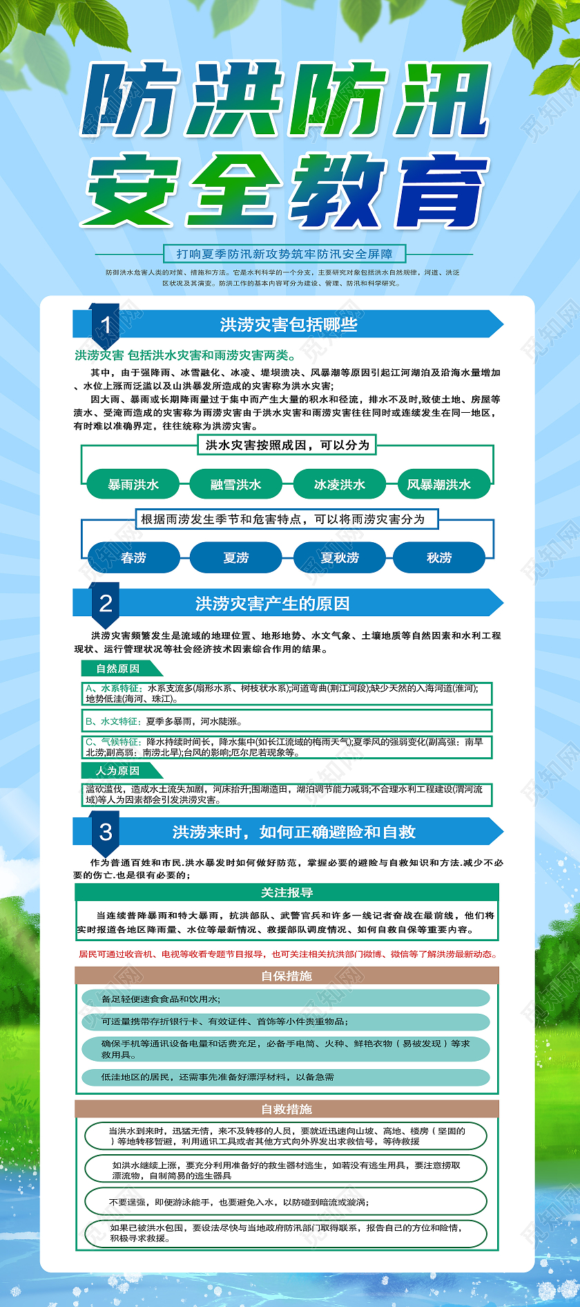 蓝色卡通防洪防汛安全教育防洪防汛展架易拉宝