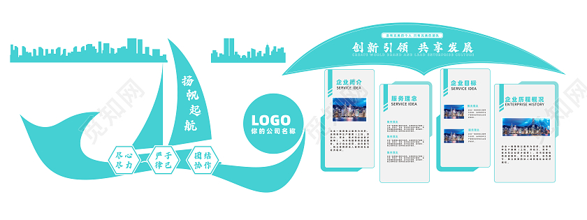 绿色大气简约风扬帆起航企业文化文化墙企业文化墙