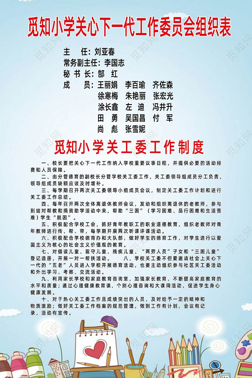蓝色简约卡通创意关心下一代海报关心下一代展板