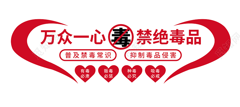 红色简约万众一心禁绝毒品文化墙禁毒文化墙