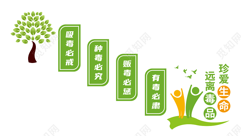 绿色卡通珍爱生命远离毒品文化墙禁毒文化墙