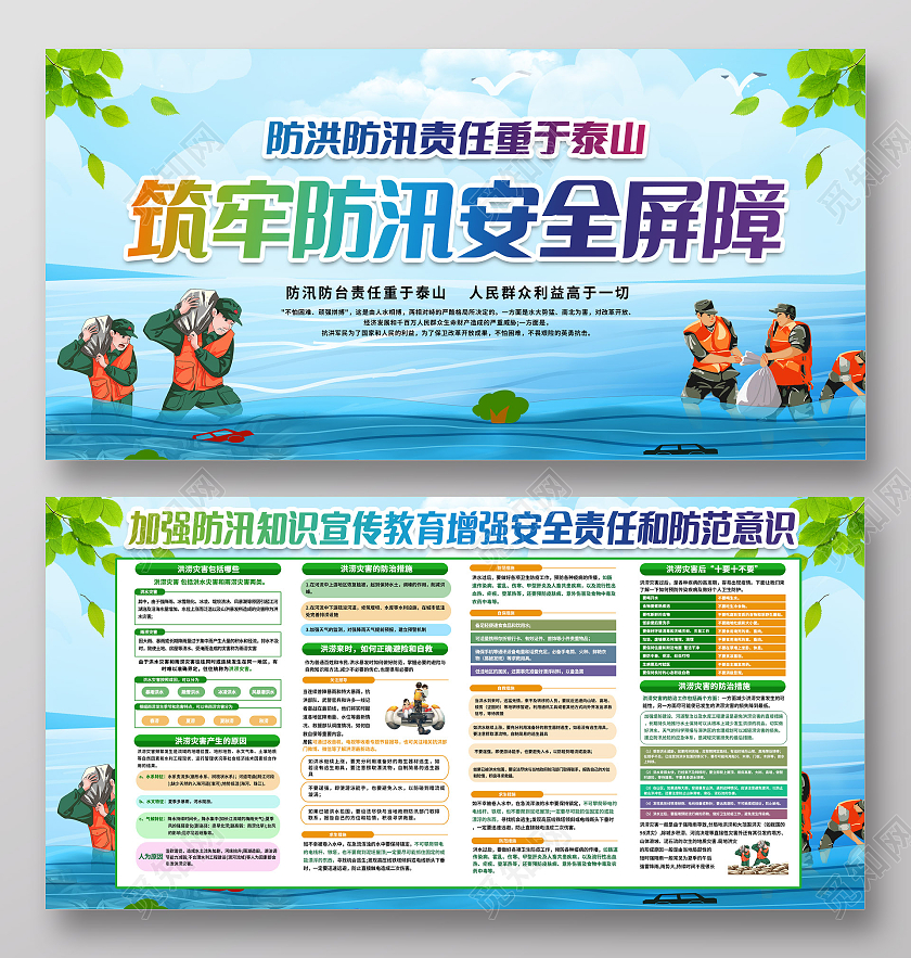 加强防汛知识宣传教育增强安全责任和防范意识展板防洪防汛展板