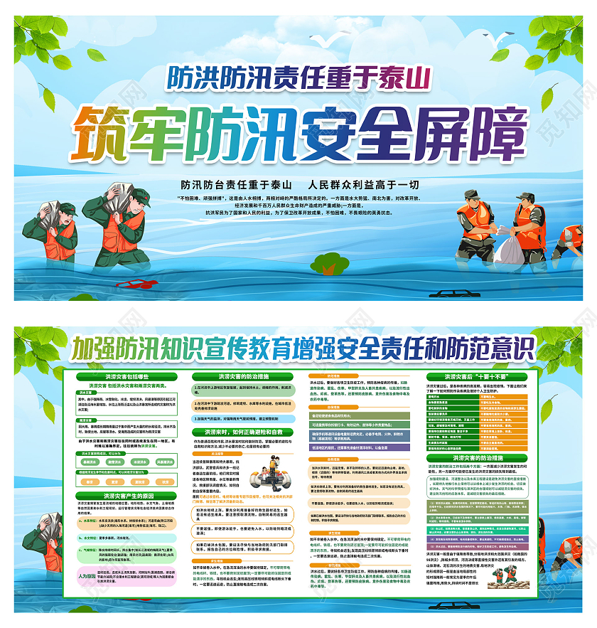 加强防汛知识宣传教育增强安全责任和防范意识展板防洪防汛展板