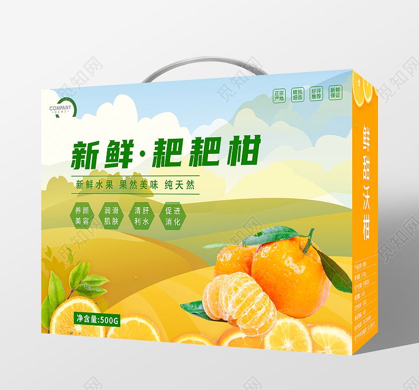 橙色黄色插画柑橘包装橙子包装手提盒包装柑橘礼盒包装