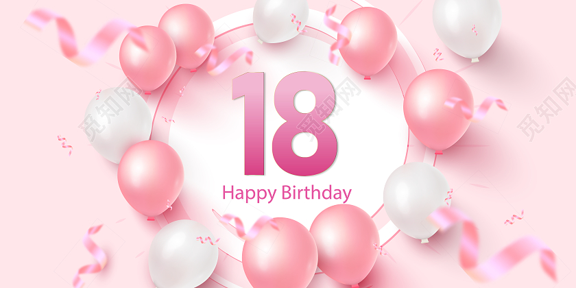 粉色简约时尚18周岁生日聚会宣传展板18岁生日