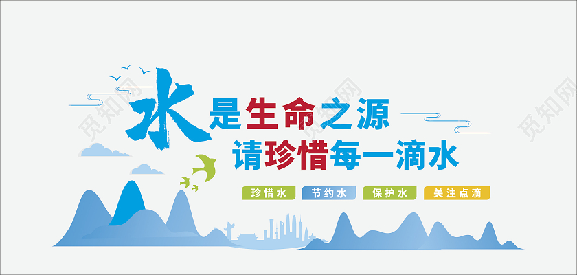 蓝色水滴水是生命之源珍惜每一滴水文化墙节约用水文化墙