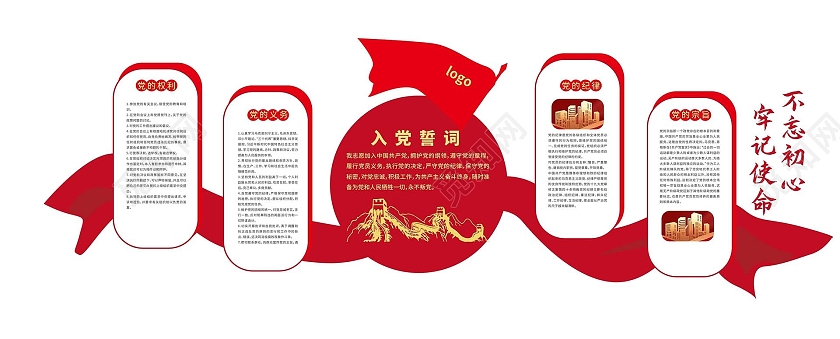 红色创意大气入党誓词不忘初心牢记使命党政党建文化墙入党誓词党建文化墙