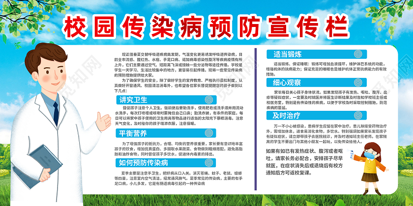 蓝色卡通校园传染病预防宣传栏传染病预防展板