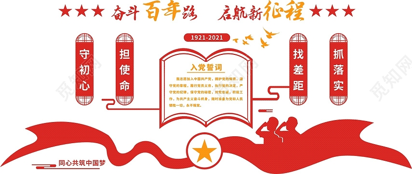 红色庄重黄色醒目入党誓词文化墙入党誓词党建文化墙