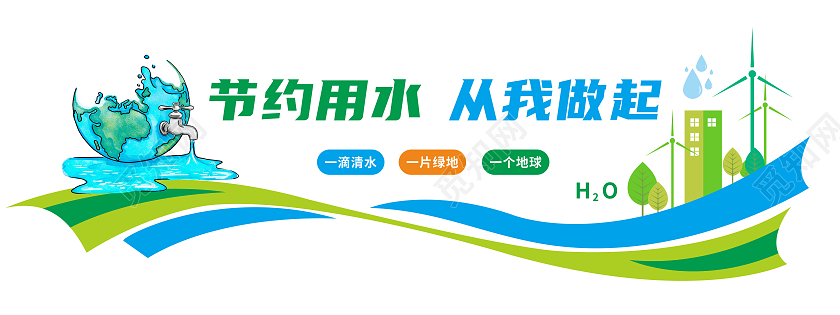 大气简约蓝色弧形飘带节约用水文化墙