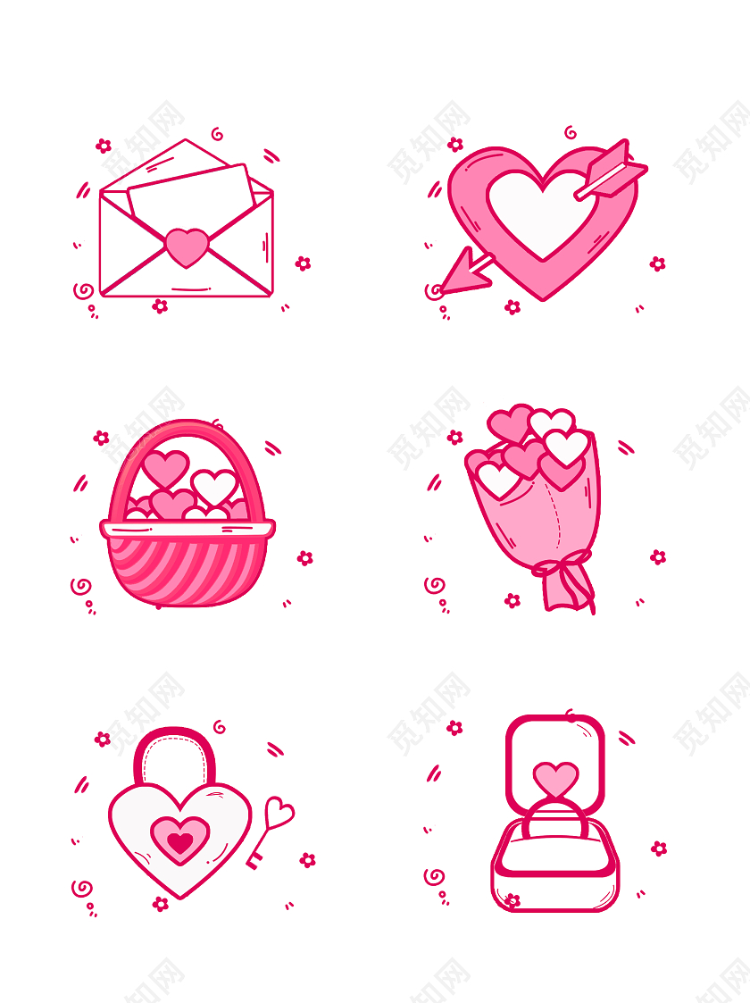 粉色卡通七夕爱心设计图标元素免扣套图七夕图标