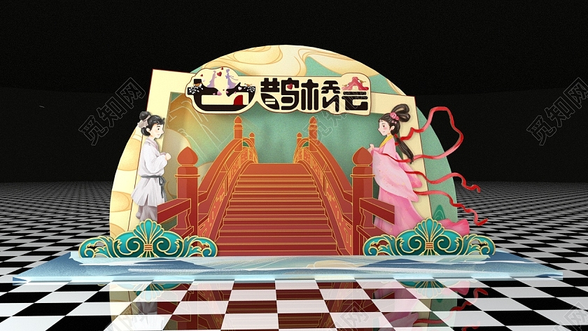 C4D中国风七夕情人节美陈七夕美陈