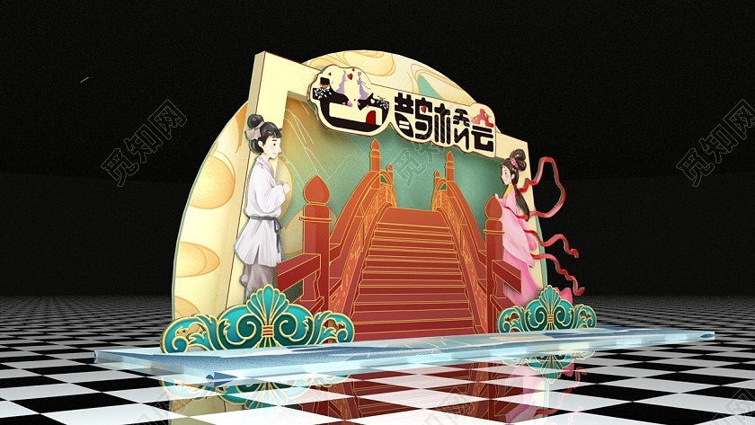 C4D中国风七夕情人节美陈七夕美陈