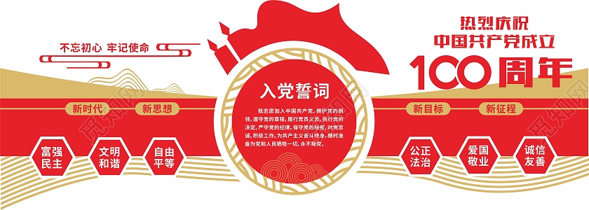 红色简约企业党政党课入党誓词党建文化墙