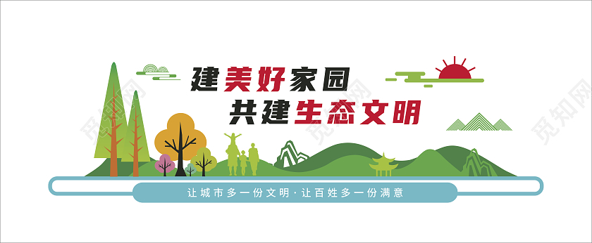 绿色创意简洁大气建美好家园共建生态文明文化墙文明城市文化墙