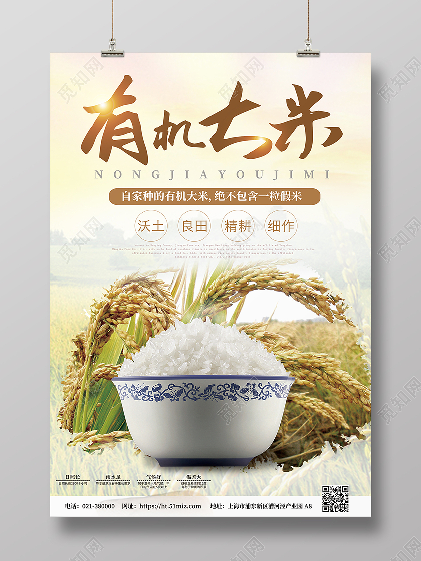 米色简约有机大米粮食东北大米宣传海报大米海报