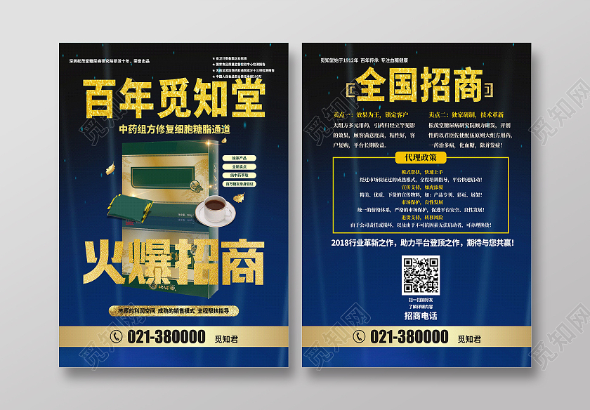 蓝色高级有质感中医药火爆招商招商宣传单