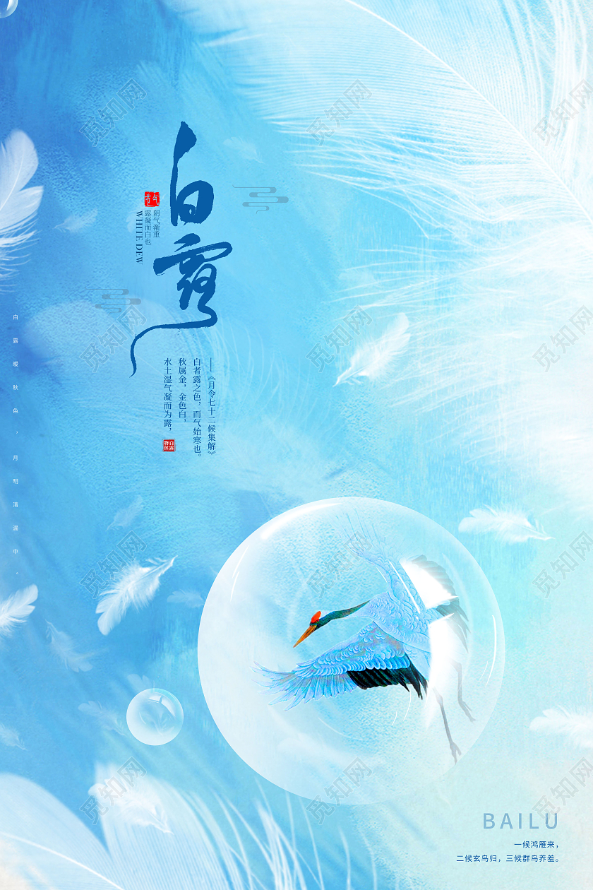 蓝色创意白露24节气二十四节气白露海报