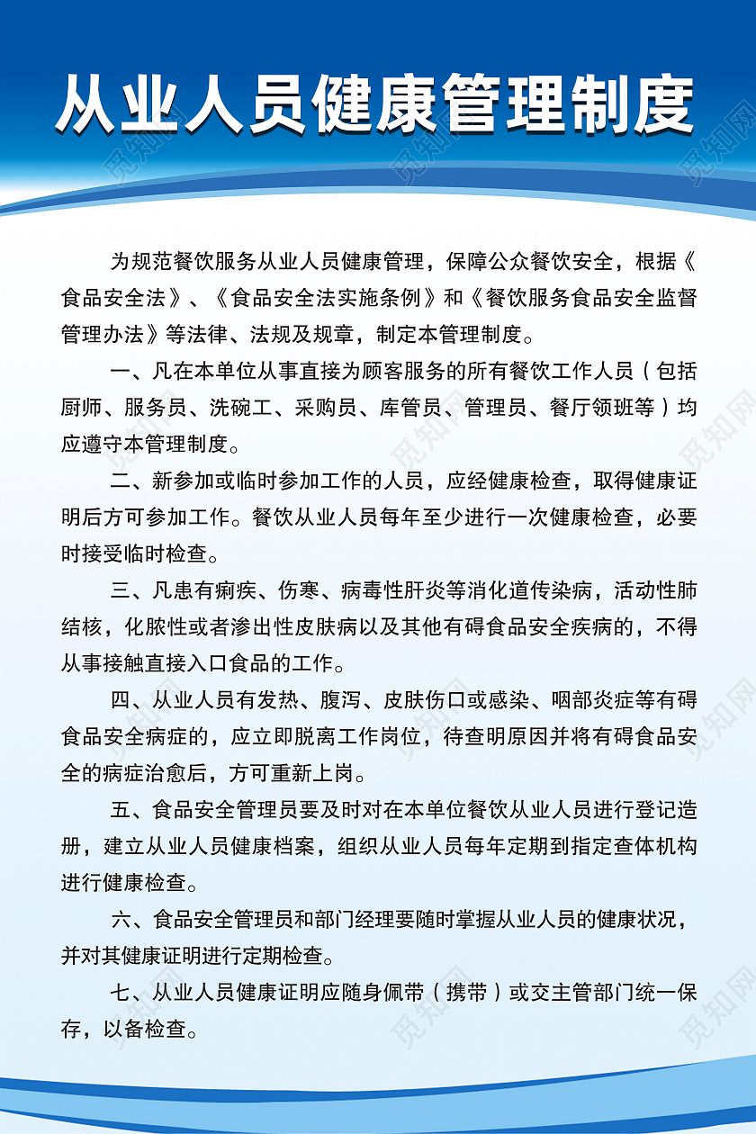 蓝色简约从业人员健康管理制度健康管理海报