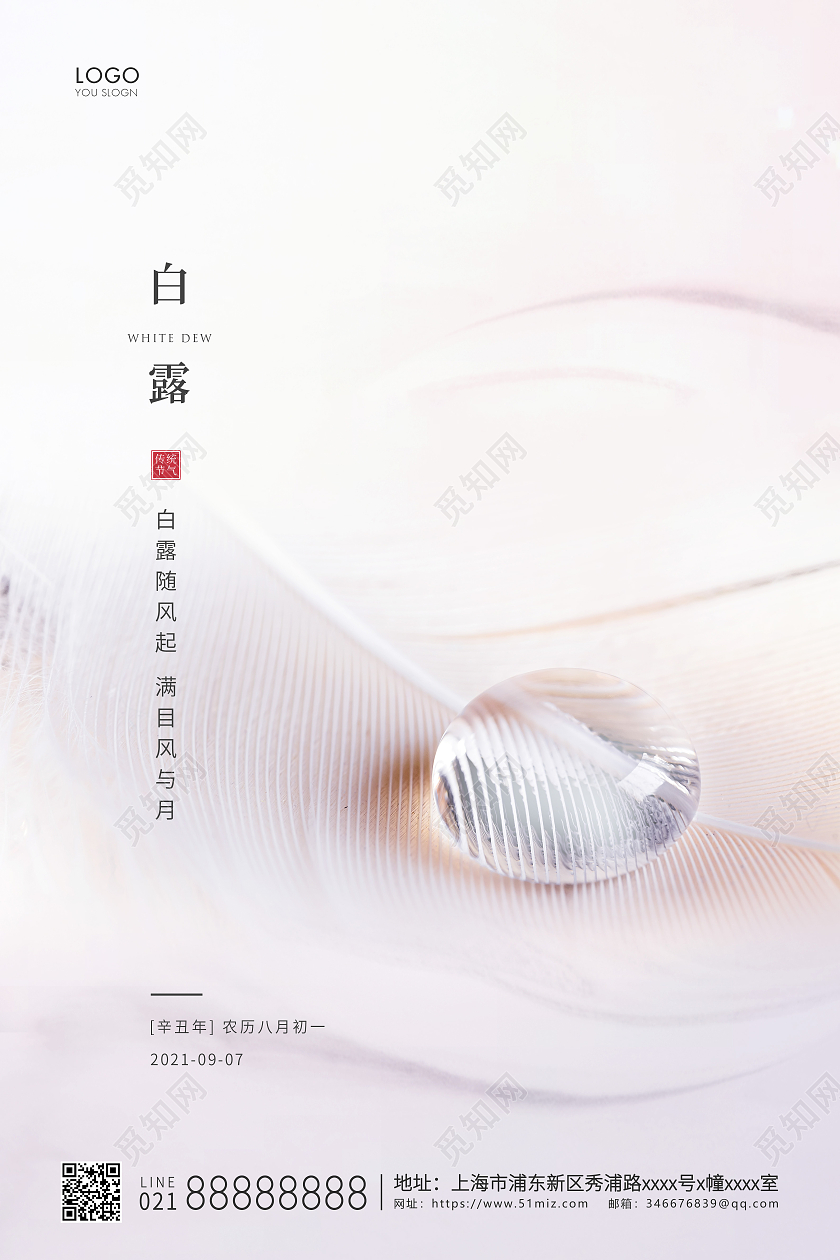 灰色简约二十四节气白露节气宣传海报