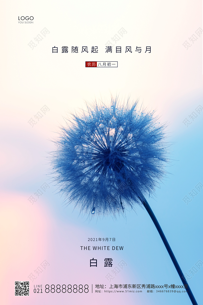 渐变色简约二十四节气白露节气宣传海报