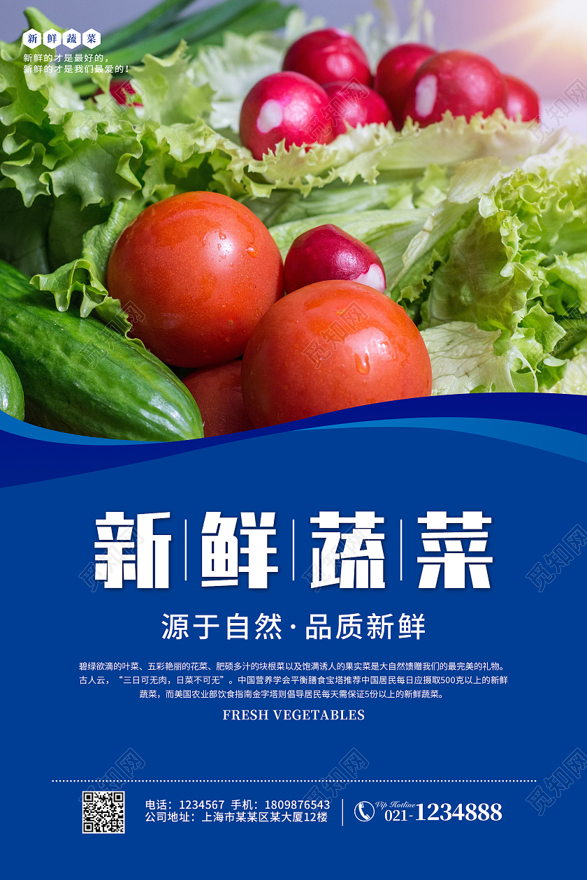 蓝色商务简约新鲜蔬菜天然有机蔬菜套图